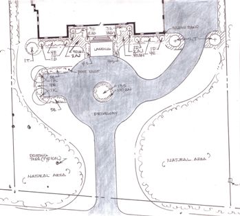 Architectural Drafting  Design on Landscape Plan Of Above Picture Showing Circular Driveway With Parking