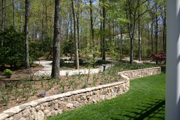 Stone Retaining Wall with Landscape Plants
