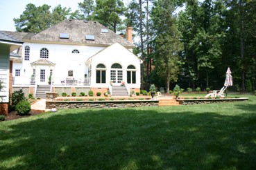 Pool with a stone wall