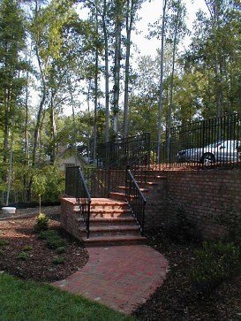 Brick Steps Descending a Brick Retaining Wall